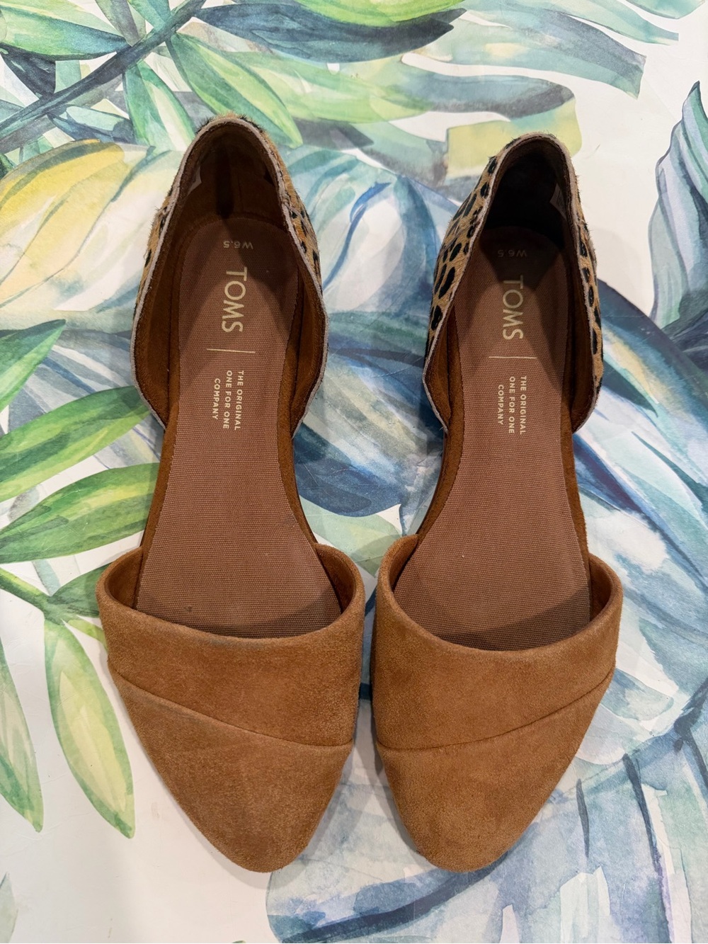 TOMS Women's Suede Leopard D'Orsay Flats